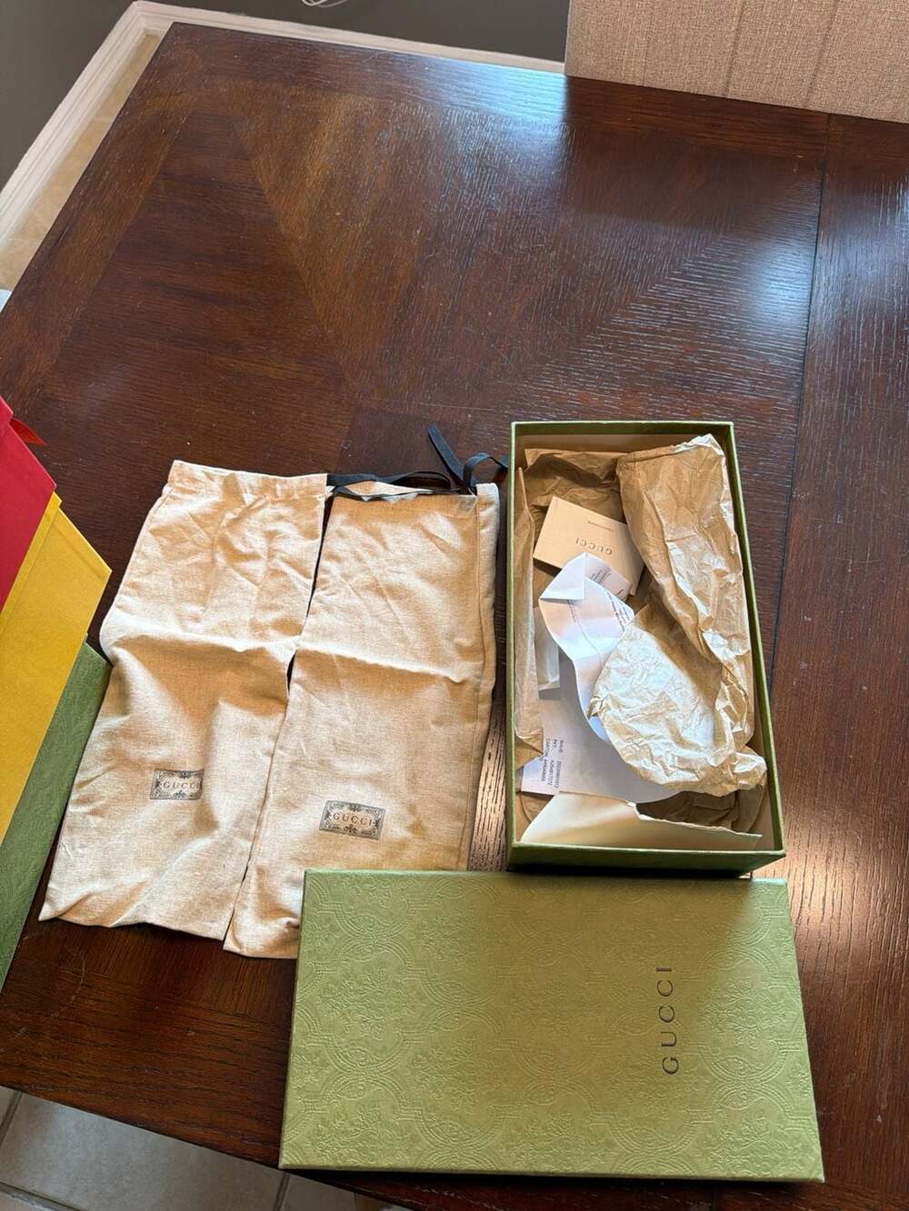 Authentic Gucci Green Embossed Empty Shoe Box with Dust Bags and Care Card